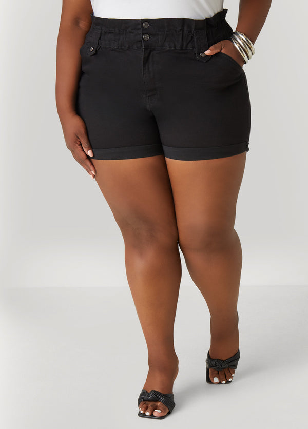 Gathered Waist Jean Shorts