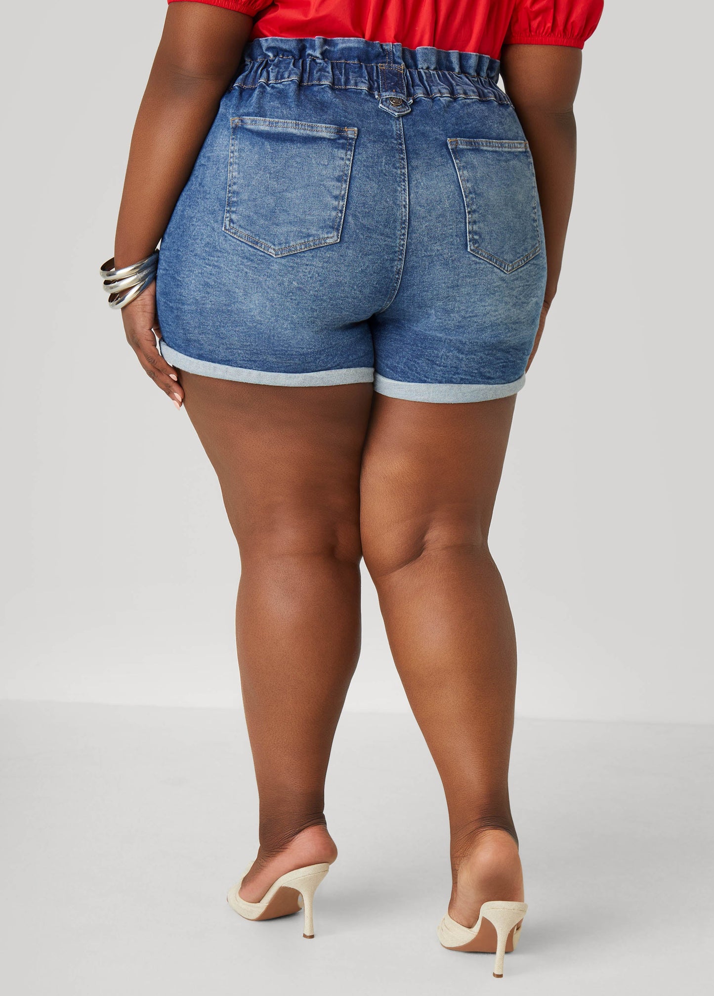Gathered Waist Jean Shorts