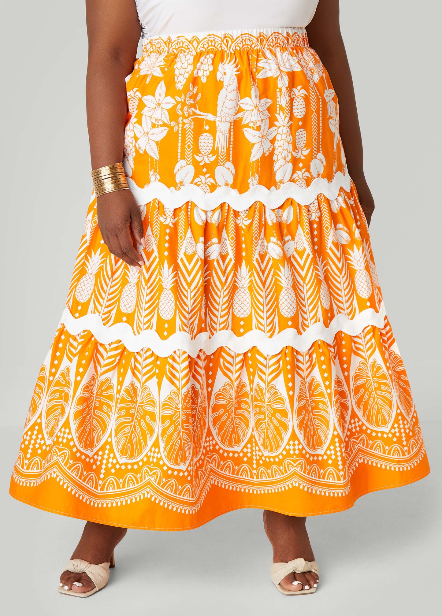 Zigzag Edge Flower Long Skirt