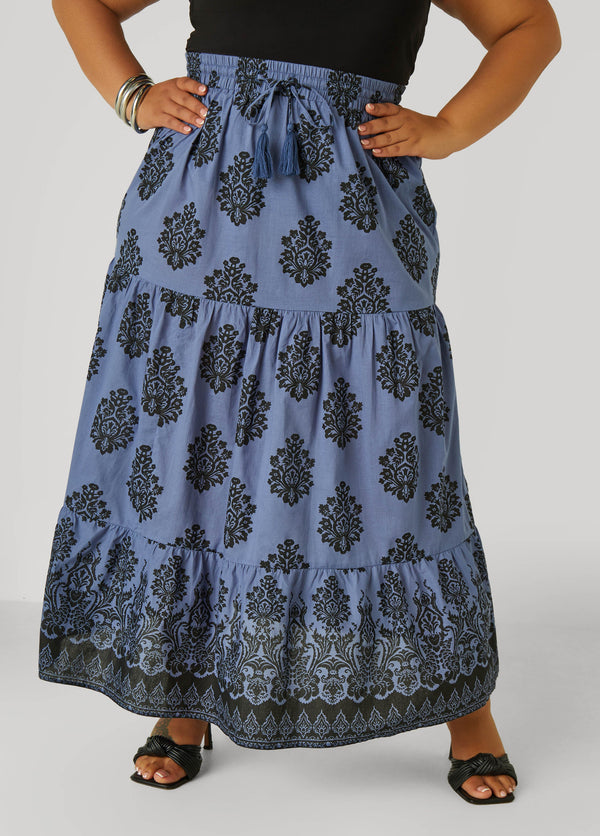 Patterned Cotton Floor-Length Skirt