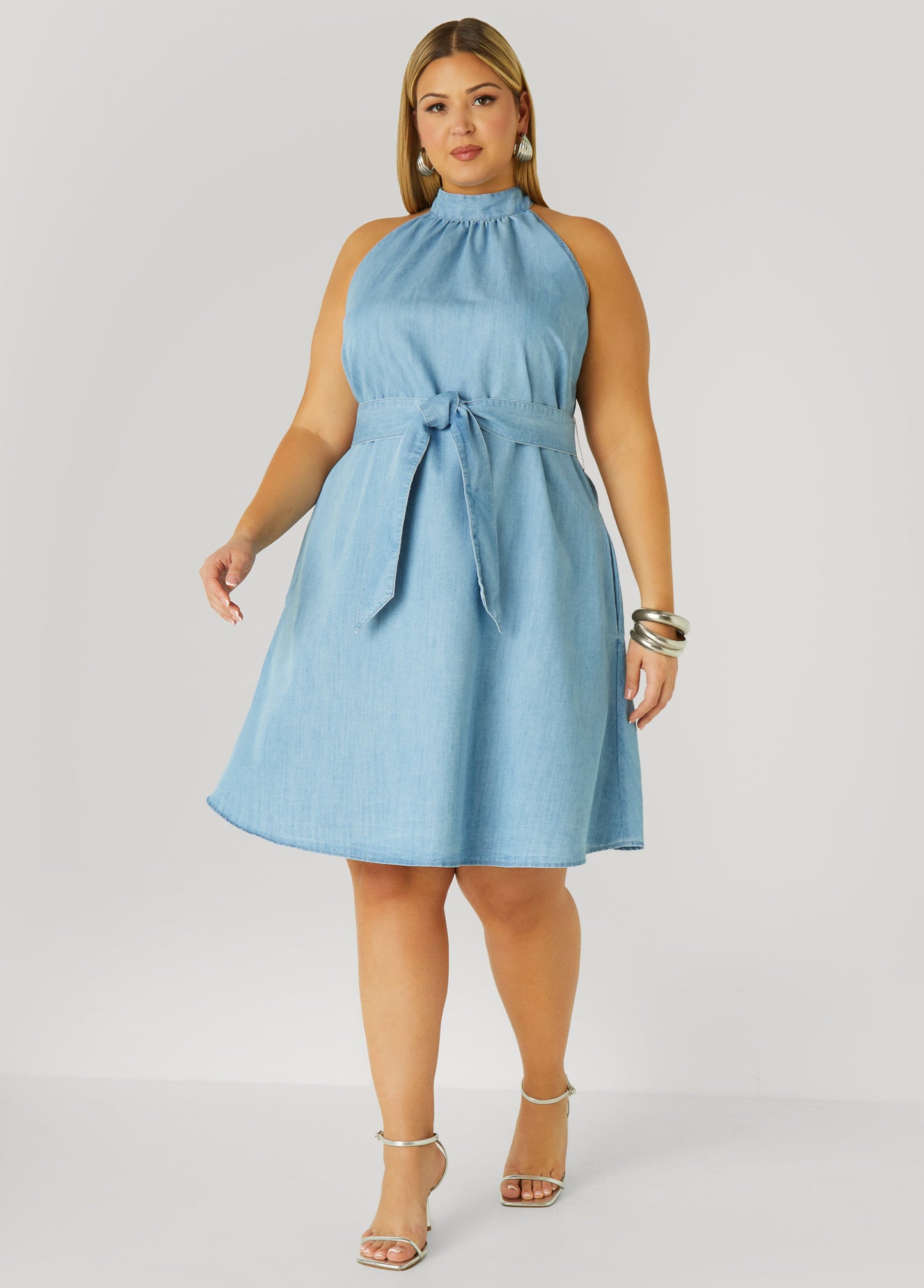 Tall Neckline Denim A-Line Frock