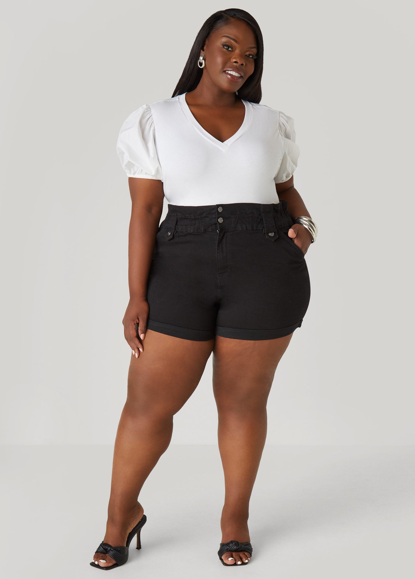 Gathered Waist Jean Shorts