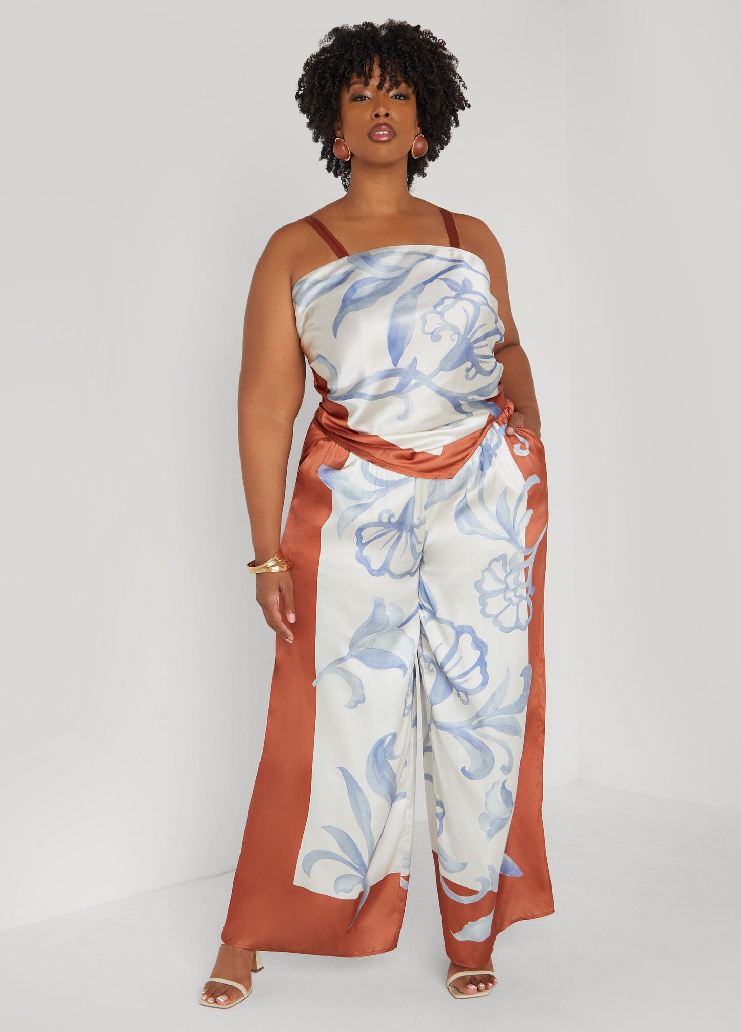 Gathered Flower Silk-Style Shirt
