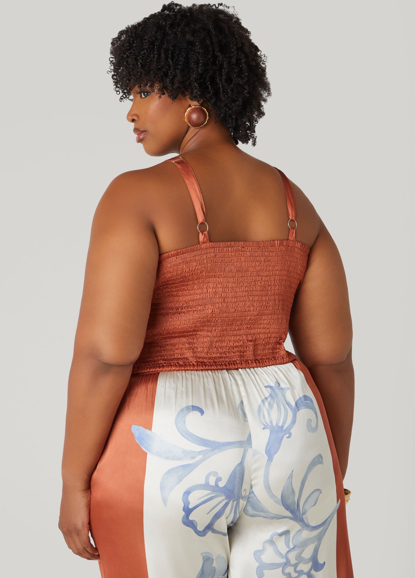 Gathered Flower Silk-Style Shirt