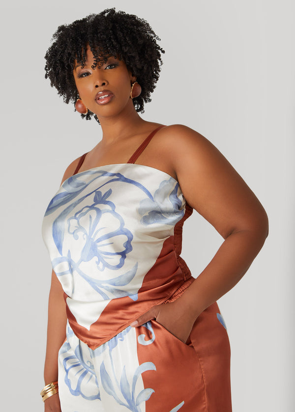 Gathered Flower Silk-Style Shirt