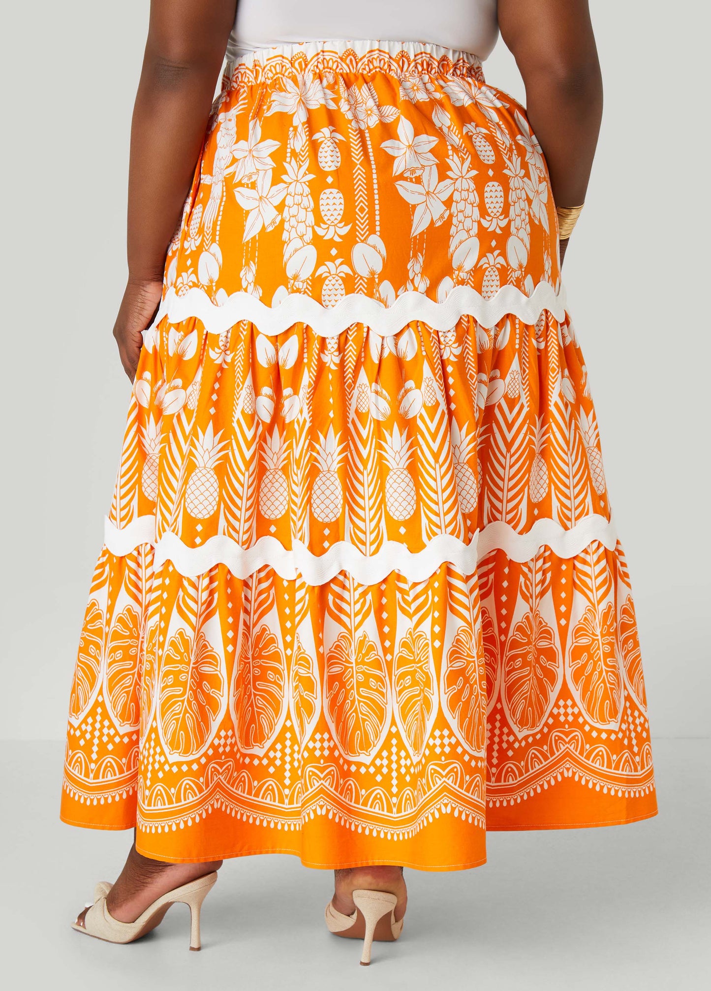 Zigzag Edge Flower Long Skirt
