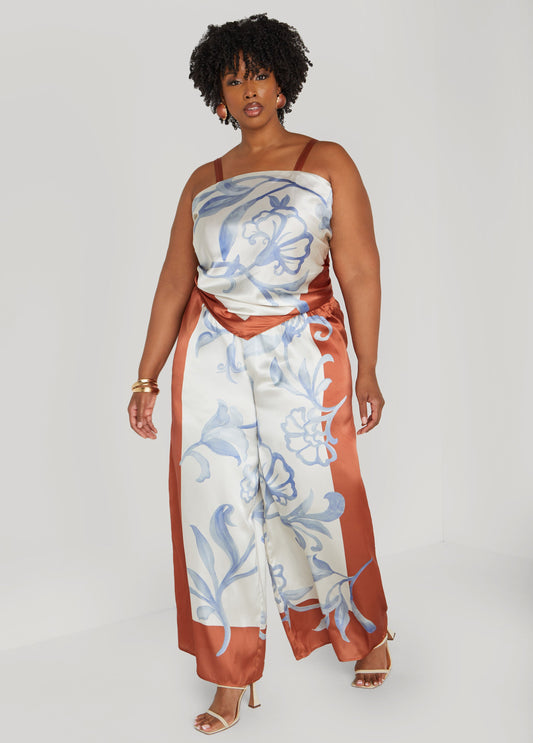Flower Silk-Like Loose Trousers