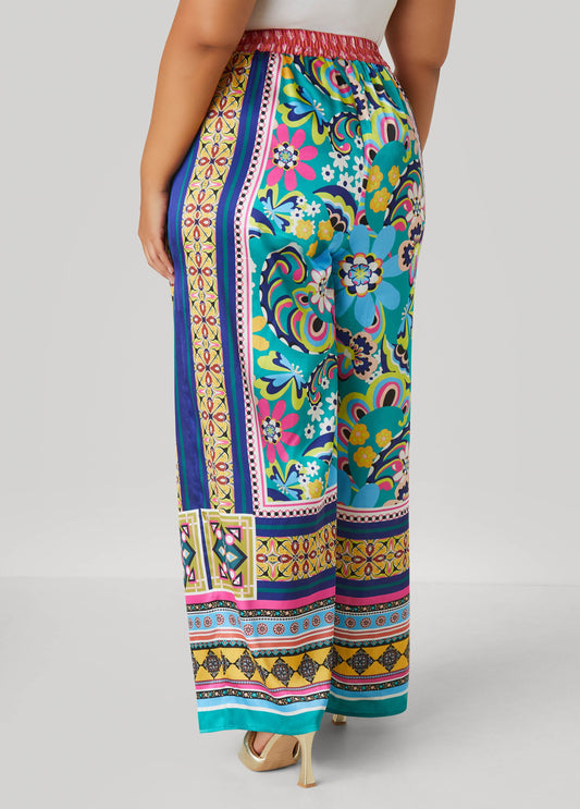 Bandana Silk-Like Flowing Trousers