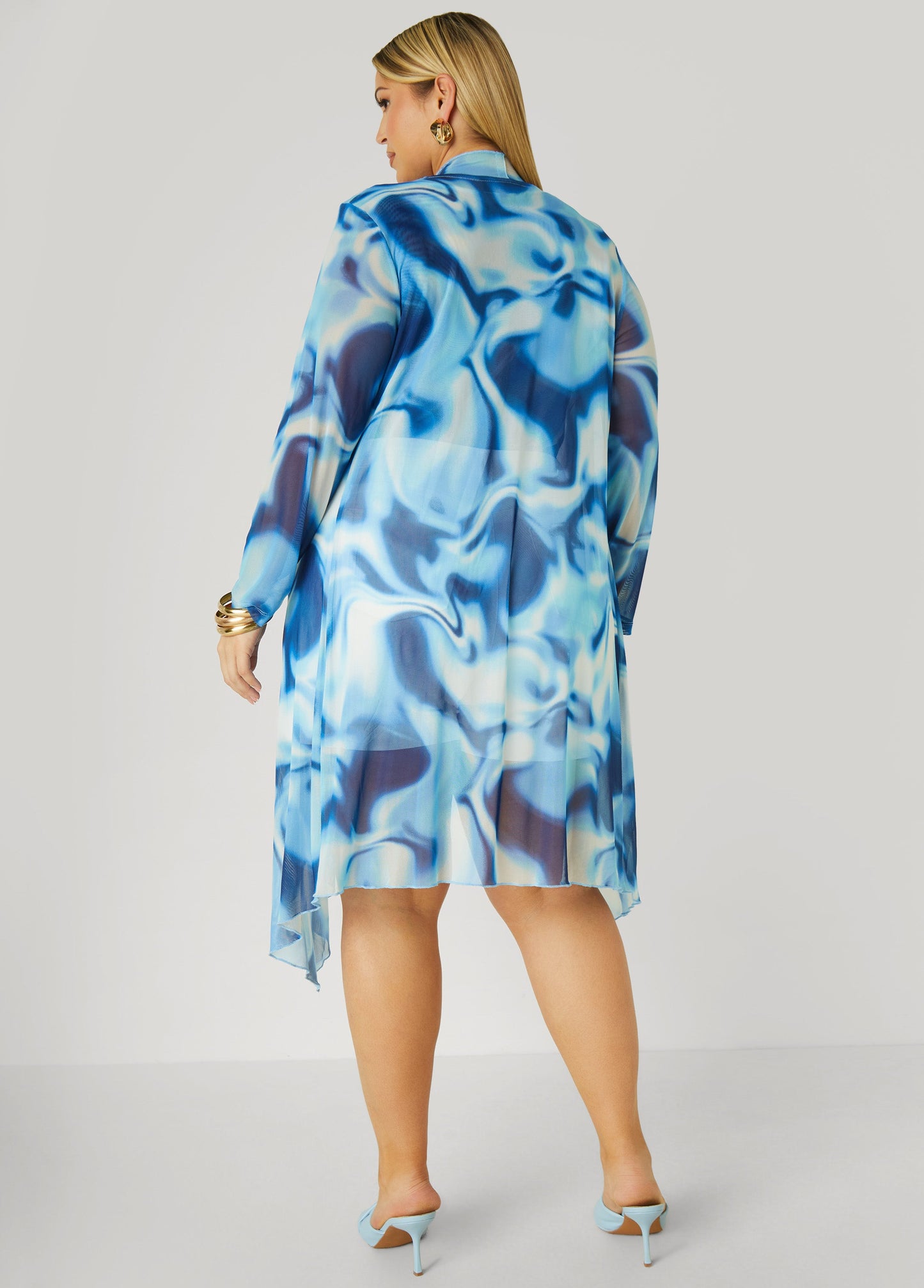Cardigan Style Paint-Effect Net Coat