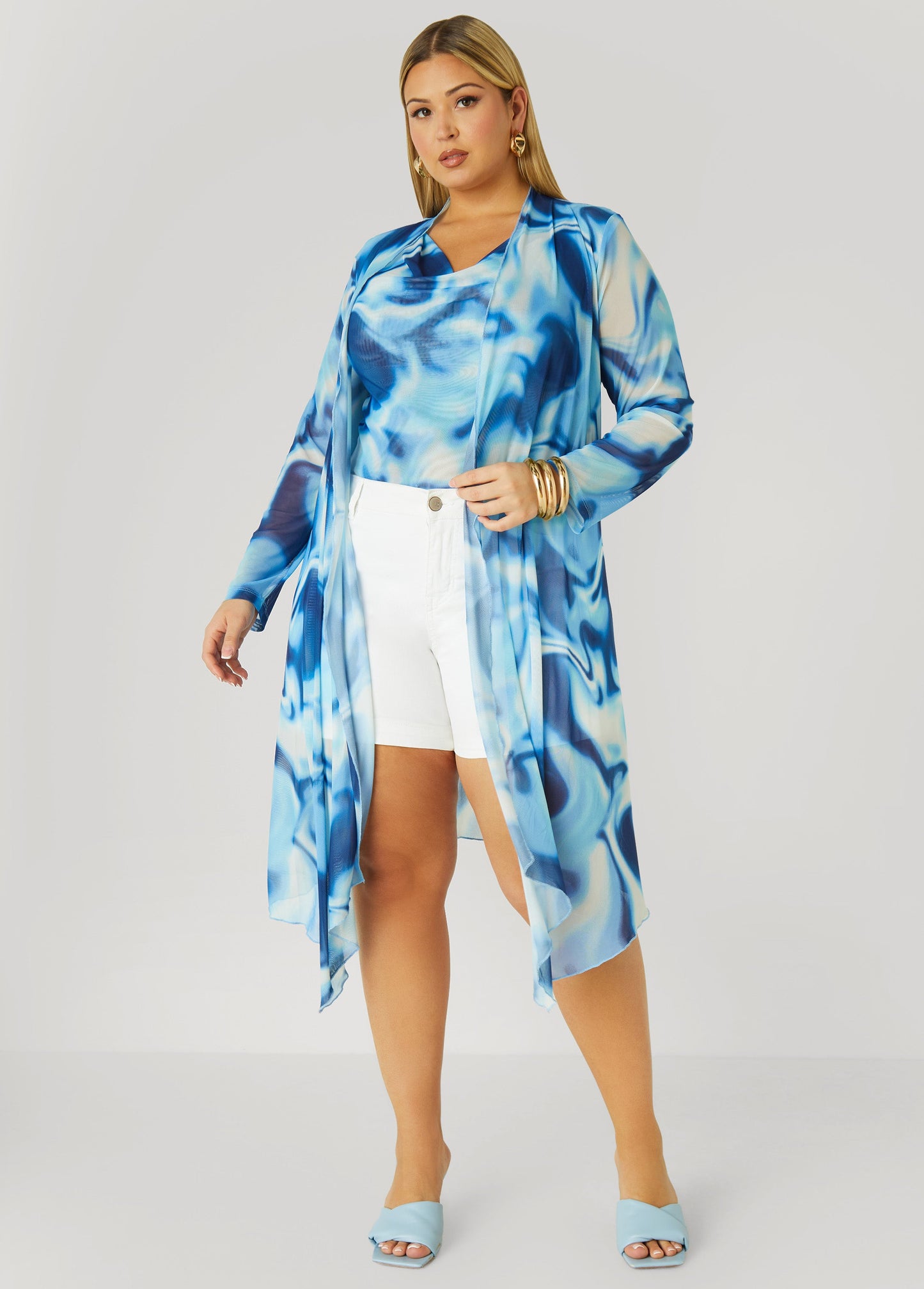 Cardigan Style Paint-Effect Net Coat