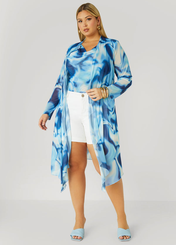 Cardigan Style Paint-Effect Net Coat